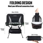 GARLLEN Portable Camping Chair 400LBS Capacity, Folding Backpacking Chair with Both Side Pockets, Folding Travel Chair with Carrying Bag & Anti-Slip Feet for Camping, Hiking, Picnic, Beach