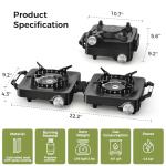 MoKo Propane Camping Stove 2 Burner, 36,000 BTU Infrared & Open Flame Hybrid, Windproof Folding Portable Outdoor Gas Cooking Kit with Frying Pan & Carry Bag For RV, Tailgating, Survival, Black