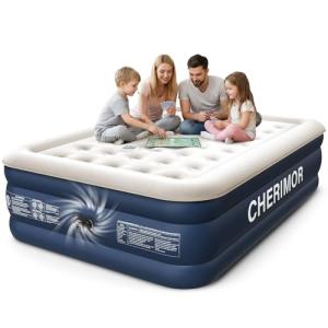 CHERIMOR Queen Air Mattress with Built in Pump, 18" Elevated Height, 48Hr Leak-Tested, Honeycomb Coil Support, 800 lbs Capacity, Fast 3-Min Inflation–Blow Up Mattress for Guest Room & Sleepover