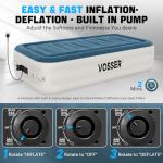 VOSSER Twin Air Mattress with Built-in Pump,Fast & Easy Inflation/Deflation Inflatable Mattress, Foldable Blow Up Mattress with Storage Bag, Inflatable Bed for Home, Camping & Guests