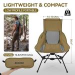 MARCHWAY Lightweight Folding High Back Camping Chair with Head Support, Stable Portable Compact for Outdoor Camp, Travel, Beach, Picnic, Festival, Hiking, Backpacking (Khaki)