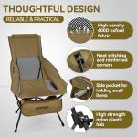 MARCHWAY Lightweight Folding High Back Camping Chair with Head Support, Stable Portable Compact for Outdoor Camp, Travel, Beach, Picnic, Festival, Hiking, Backpacking (Khaki)