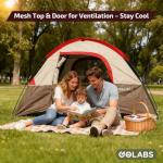 Golabs CT1 2 Person Camping Tent, Easy Set Up in 3 Mins, PU1500mm Waterproof w/Mesh Top & Door with Ventilation, Lightweight 4.4lbs Portable Family Tent with Carry Bag &Interior Storage Pockets &Hook