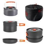 aiGear 3pcs Camping Cookware Mess Kit, Non-Stick Camping Pan Pot Kettle, Lightweight Aluminum, Collapsible Portable Camping Cooking Set for Outdoor Cooking Hiking Picnic, Orange (CC01OR05)