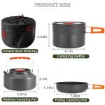 aiGear 3pcs Camping Cookware Mess Kit, Non-Stick Camping Pan Pot Kettle, Lightweight Aluminum, Collapsible Portable Camping Cooking Set for Outdoor Cooking Hiking Picnic, Orange (CC01OR05)