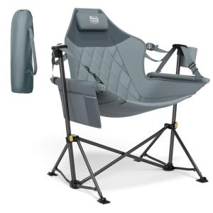 Timber Ridge Hammock Camping Chair with Adjustable Backrest, Heavy Duty Folding Hammock Chair Supports 300lbs, Portable Hammock Chair for Camping, Travelling and Patio, Grey