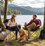 FAIR WIND Oversized Padded Camping Chair Heavy Duty Quad Fold Arm Chair Portable for Outdoor - Support 450LBS, Black