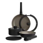 bella 8 Piece Removable Handle Cookware Set, Fits-anywhere™ Kitchenware w EverGood™ Ceramic Nonstick Coating​, Dishwasher & Oven Safe, All Stovetops Compatible, Glass Lids with Silicone Rims, Black