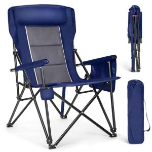 ALPHA CAMP Oversized Folding Camping Chairs High Backrest Heavy Duty Lawn Chairs for Adults Support 500 LBS Portable Camp Chairs with Cup Holders Large Side Pocket for Outdoor