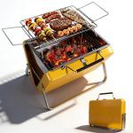 Flame Box Ranger Portable Charcoal Grill – Compact Lunchbox‑Style Folding BBQ for Camping, Beach & Tailgating | Dual‑Zone Heating, Stainless Steel Body, Quick Setup, Includes Tong & Cleaning Brush
