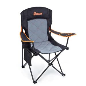 EMERIT Oversized Padded Camping Chair, 350LB Heavy Duty Quad Fold Chair with Arms, Collapsible Outdoor Chairs with Lumbar Back & Cup Holder