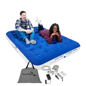 EnerPlex Camping Air Mattress with Built in Pump - Queen Blow Up Mattress for Travel & Guests - Portable Bed for Adults and Kids - Blue