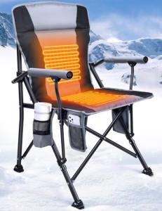 Docusvect Heated Camping Chair for Adults, Heats Back and Seat, 3 Heat Levels, Fully Padded Heated Folding Chair for Outdoor Sports with Cup Holder, Rich Pockets, Battery NOT Included