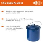 GSI Outdoors 1.75 qt Straight Pot w/Lid & Handle - Enamelware for Cooking Outdoors, Camping & Travel