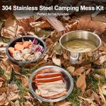 Odoland 10pcs Camping Cookware Stainless Steel Camping Pot and Pan Set with Plate Bowl Fork Knife Spoon for Backpacking, Hiking, Outdoor Cooking and Picnic