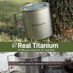 Odoland Titanium Camping Cookware 750ML Titanium Pot with Camping Stove and Spork Portable Pot for Backpacking, Hiking, Traveling and Picnic