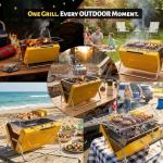 Flame Box Ranger Portable Charcoal Grill – Compact Lunchbox‑Style Folding BBQ for Camping, Beach & Tailgating | Dual‑Zone Heating, Stainless Steel Body, Quick Setup, Includes Tong & Cleaning Brush