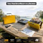 Flame Box Ranger Portable Charcoal Grill – Compact Lunchbox‑Style Folding BBQ for Camping, Beach & Tailgating | Dual‑Zone Heating, Stainless Steel Body, Quick Setup, Includes Tong & Cleaning Brush