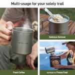 Odoland Titanium Camping Cookware 750ML Titanium Pot with Camping Stove and Spork Portable Pot for Backpacking, Hiking, Traveling and Picnic