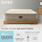 Intex Dura-Beam Deluxe Ultra Plush Air Mattress - Fiber-Tech – Built-in Electric Pump – 18in Bed Height – 600lb Weight Capacity – Queen Size