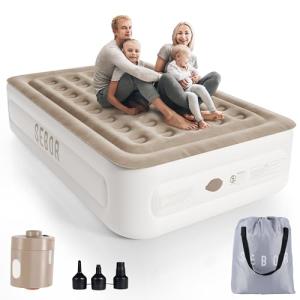 Sebor Air Mattress Queen with Built in Pump, 18" Ultimate Comfort Blow up Mattress Queen with Rechargeable Pump, Colchon Inflatable Mattress for Home, Guest, Camping & Office, Air Bed 650lbs Max