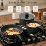 SODAY 15Pcs Pots and Pans Set Non Stick, Cookware Sets with Detachable Handle, Nonstick RV Kitchen Cooking Tools Removable Handles, Oven Safe, Induction Fast, Stackable Induction Cookware,Black