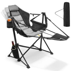 ZENPETIO Hammock Camping Chair with Footrest, Swinging Portable Folding Camp Chairs for Adults 500lbs Heavy Duty Outdoor Rocking Chair Foldable Oversized Rocker with Cup Holder Pillow for Patio Beach