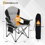 NEWBULIG Oversized Folding Camp Chair for Adults, 500 LBS Heavy Duty Support, Portable Outdoor Collapsible Chairs, with Cup Holders, Side Cooler & Pockets, for Lawn, Beach, Fishing, Hiking, Black
