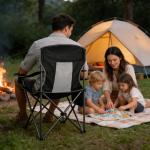 SAILARY Collapsible Folding Camping Chairs Heavy Duty Lawn Foldable Chair with Cooler Bag, Storage Pocket, Waterproof Bag Outdoor Arm Sport Chair, Supports 325LBS, Black