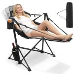 ZENPETIO Hammock Camping Chair with Footrest, Swinging Portable Folding Camp Chairs for Adults 500lbs Heavy Duty Outdoor Rocking Chair Foldable Oversized Rocker with Cup Holder Pillow for Patio Beach
