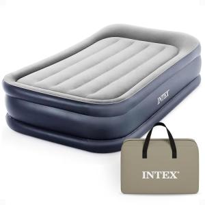 Intex 64131ED Dura-Beam Plus Deluxe Pillow Rest Air Mattress: Fiber-Tech – Twin Size – Built-in Electric Pump – 16.5in Bed Height – 300lb Weight Capacity