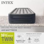 Intex 64131ED Dura-Beam Plus Deluxe Pillow Rest Air Mattress: Fiber-Tech – Twin Size – Built-in Electric Pump – 16.5in Bed Height – 300lb Weight Capacity
