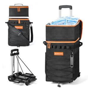 Odoland 48/72 Cans Soft Cooler with Wheels and Handle Collapsible Ice Chest Rolling Coolers on Wheels for Beach Camping Travel and Picnic