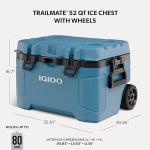 Igloo Trailmate 52Qt Wheeled Cooler, Insulated Hard Shell Ice Chest, Modern Blue