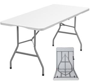 Lakhow Folding Table 6ft Plastic Table Indoor & Outdoor for Picnic, Camping,BBQ and Party, with Powder Coated Steel Legs and Built in Carry Handle, White