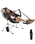 KingCamp Camping Chairs, Oversized Hammock Chairs, Folding Rocking Chairs, Aluminum Adjustable Back Swing Chair, Chair with Removable Footrest Pillow Cup Holder for Outdoor Beach Lawn (Black/Grey)