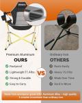 KingCamp Camping Chairs, Oversized Hammock Chairs, Folding Rocking Chairs, Aluminum Adjustable Back Swing Chair, Chair with Removable Footrest Pillow Cup Holder for Outdoor Beach Lawn (Black/Grey)