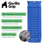 GORILLA GRIP Slip-Resistant Inflatable Sleeping Pad, Puncture Resistant Lightweight Camping Mattress, Foot Pump, Air Mats for Travel Backpacking, Inflating Bed Camp Sleep Pads for Tent, Blue
