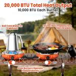 Cofiyard 20,000 BTUs 2 Burner Propane Camping Stove, Portable Folding Camp Stove with Adjustable Burners, Regulator and Carrying Bag, Dual Gas Stoves Easy Carrying Handle for Tailgating, Camping, BBQ