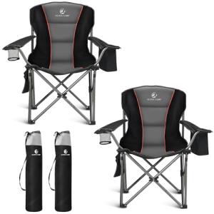 ALPHA CAMP Folding Camping Chair for Adults, Oversized Heavy Duty Lawn Chairs with Cooler Bag, Cup Holder & 600D Oxford Fabric, Folding Chairs for Outside Support 450 LBS,Outdoor Chair 2 Pack