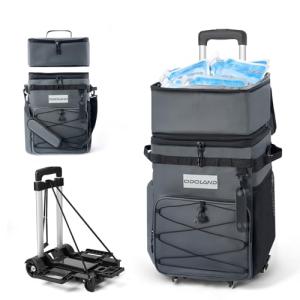 Odoland 48/72 Cans Soft Cooler with Wheels and Handle Collapsible Ice Chest Rolling Coolers on Wheels for Beach Camping Travel and Picnic