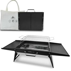 Charmline 20x14 inches Big Desktop Charcoal Grill, Liftable Grilling Net, Foldable Portable Grill for Indoor and Outdoor, BBQ Grill for Camping, Gardens, Picnics, Beach Parties, Black
