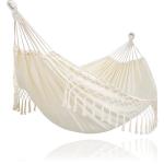 SUNCREAT Portable Camping Hammock for Outside, Heavy Duty 2 Person Hammock Bed for Tree, Beige with Tassels