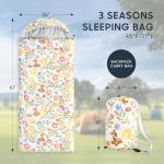 Wake In Cloud - Kids Sleeping Bag for Girls Toddlers, Camping in Warm Cold Weather, Backpacking Lightweight Compact Outdoor Liner for 3 Seasons, Deer Floral Garden, Cream