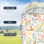 Wake In Cloud - Kids Sleeping Bag for Girls Toddlers, Camping in Warm Cold Weather, Backpacking Lightweight Compact Outdoor Liner for 3 Seasons, Deer Floral Garden, Cream