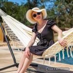 SUNCREAT Portable Camping Hammock for Outside, Heavy Duty 2 Person Hammock Bed for Tree, Beige with Tassels