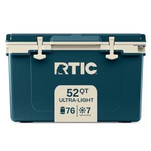 RTIC Ultra-Light 52 Quart Hard Cooler Insulated Portable Ice Chest Box for Beach, Drink, Beverage, Camping, Picnic, Fishing, Boat, Barbecue, 30% Lighter Than Rotomolded Coolers, Marine/Canvas