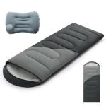 3-4 Season Sleeping Bag with Inflatable Pillow, Water-Resistant Taffeta, Windproof, Breathable Foot Zippers, Soft Brushed Inner, Foldable for Camping, Travel, Hiking & Home Use(Dark Grey)