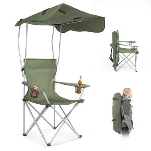 VINGLI Portable Folding Camping Chair with Canopy, Beach Chair with Canopy for Adult, Adjustable Sun Shade for Sport Event, Outdoor, Camping, Fishing-Green