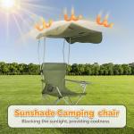 VINGLI Portable Folding Camping Chair with Canopy, Beach Chair with Canopy for Adult, Adjustable Sun Shade for Sport Event, Outdoor, Camping, Fishing-Green
